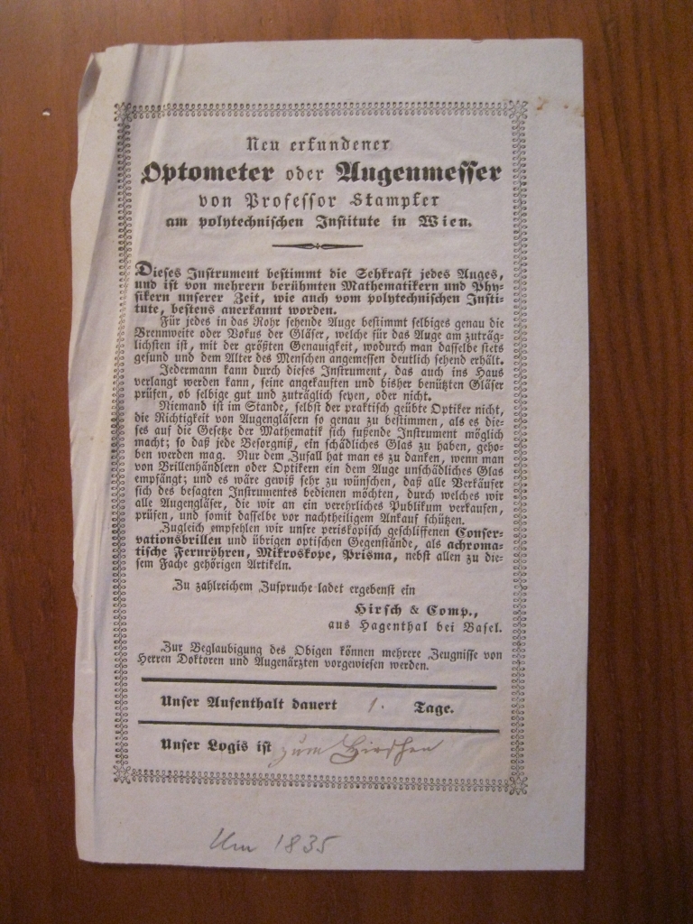 Información sobre el optómetro, 1835. Anónimo